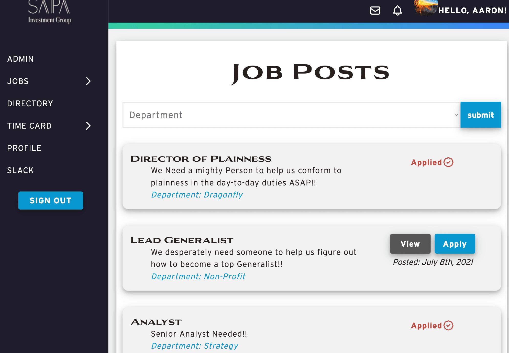 SAPA Directory Job Postings